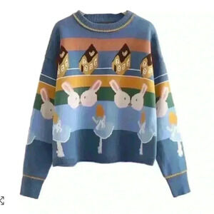Womens Cottagecore Novelty Disney Alice in Wonderland‎ Knitted Sweater one size